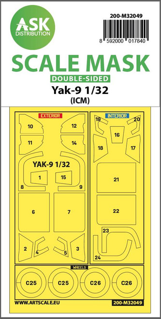 ASKM32049 1/32 Art Scale Yak-9 double-sided pre-cutted mask for ICM  MMD Squadron