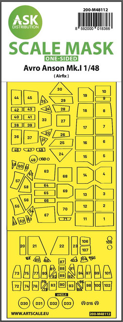 ASKM48112 1/48 Art Scale Avro Anson Mk.I one-sided express mask, self-adhesive and pre-cutted for Airfix  MMD Squadron