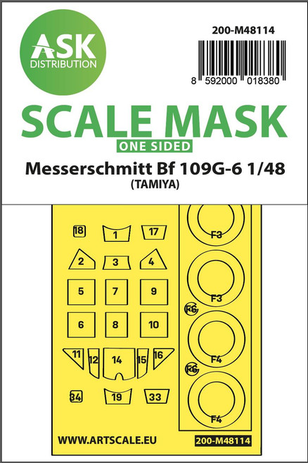 ASKM48114 1/48 Art Scale Messerschmitt Bf 109G-6 one-sided express mask, self-adhesive and pre-cutted for Tamiya  MMD Squadron