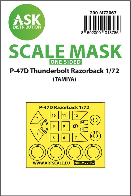 ASKM72067 1/72 Art Scale P-47D Thunderbolt Razorback one-sided express mask for Tamiya  MMD Squadron