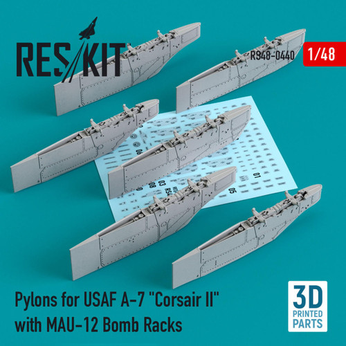 RES-RS48-0440 1/48 Reskit Pylons for USAF A-7 Corsair II with MAU-12 Bomb Racks (3D Printing)  MMD Squadron