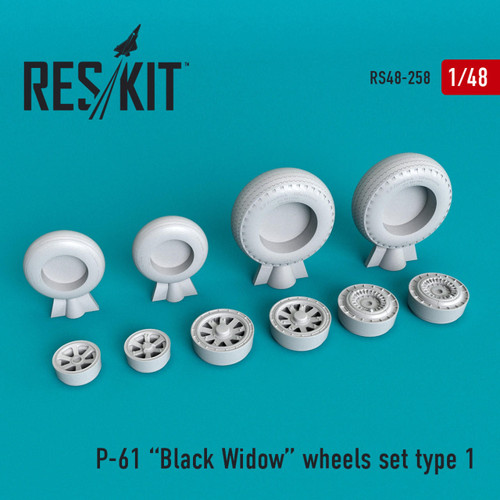 RES-RS48-0258 1/48 Reskit P-61 Black Widow wheels set  MMD Squadron