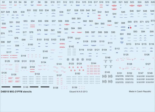 EDUD48018 1/48 Eduard Decal MiG-21PFM stencils for Eduard D48018 MMD Squadron