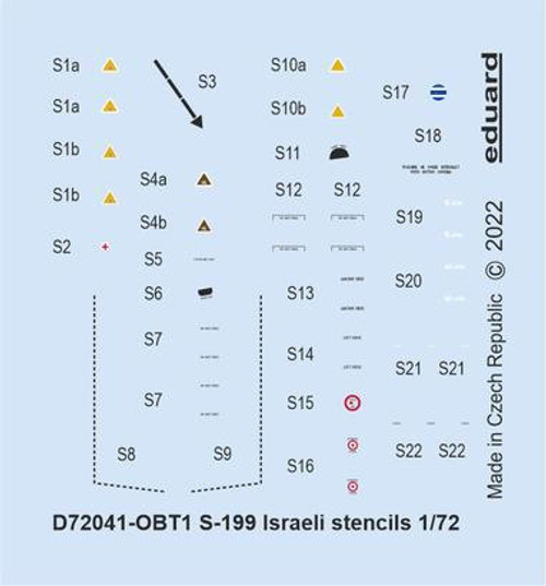 EDUD72041 1/72 Eduard Decal S-199 Israeli stencils for Eduard D72041 MMD Squadron