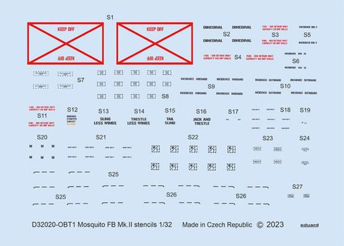 EDUD32020 1/32 Eduard Decal Mosquito FB Mk.II stencils for Tamiya D32020 MMD Squadron