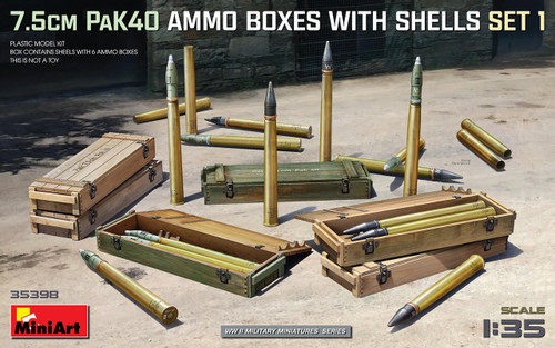 MIN35398 1/35 Miniart 7.5cm PaK40 Ammo Boxes w/Shells Set 1  MMD Squadron