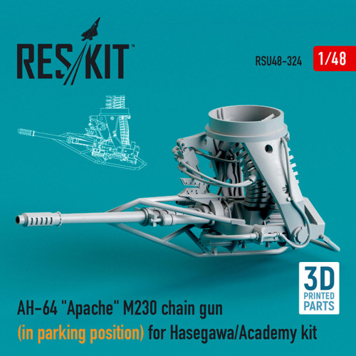 RES-RSU48-0324 1/48 Reskit  AH-64 Apache M230 chain gun (in parking position) for Hasegawa/Academy kit (3D printing)  MMD Squadron