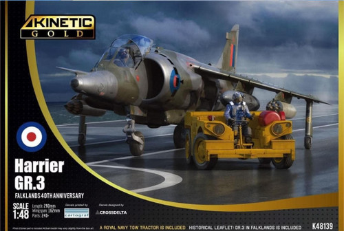 KIN48139 1/48 Kinetic Harrier GR.3 Falklands 40th w/Tow Tractor  MMD Squadron