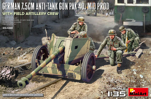 MIN35400 1/35 Minart GERMAN 7.5CM ANTI-TANK GUN PAK 40. MID PROD. WITH FIELD ARTILLERY CREW  MMD Squadron