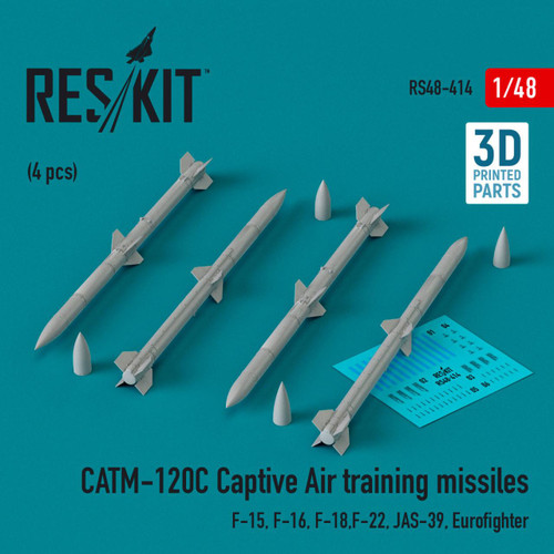 RES-RS48-0414 1/48 Reskit CATM-120C Captive air training missiles (4 pcs) (3D Printed) (1/48)  MMD Squadron