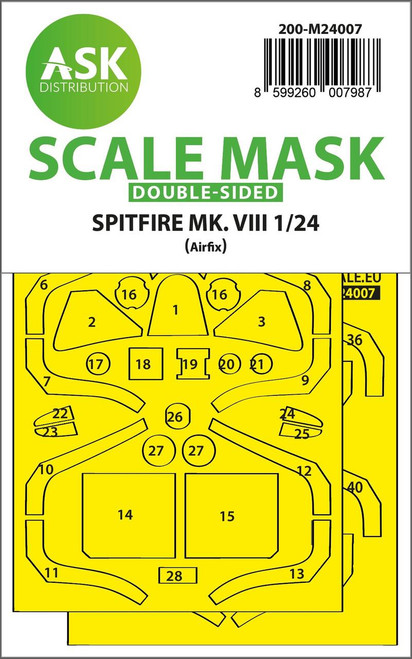 ASKM24007 1/24 Spitfire Mk.VIII double-sided express fit masks for Airfix  MMD Squadron