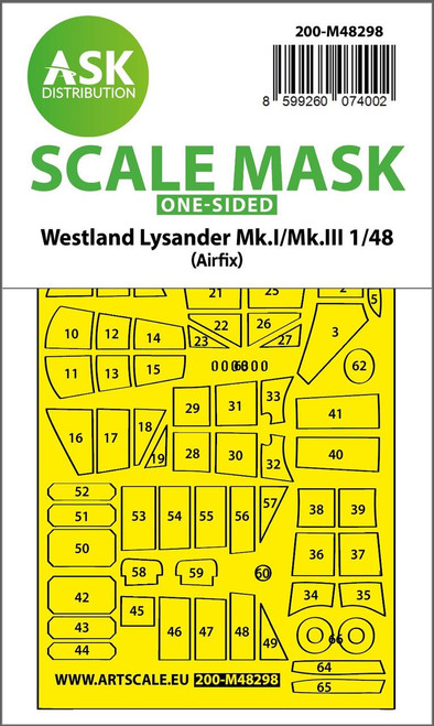 ASKM48298 1/48 Artscale  Lysander Mk.I / Mk.III one-sided express fit mask for Airfix  MMD Squadron