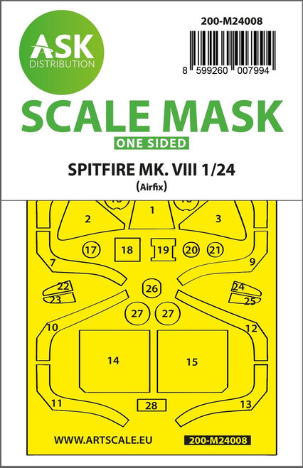 ASKM24008 1/24 Spitfire Mk.VIII one-sided express fit masks for Airfix  MMD Squadron