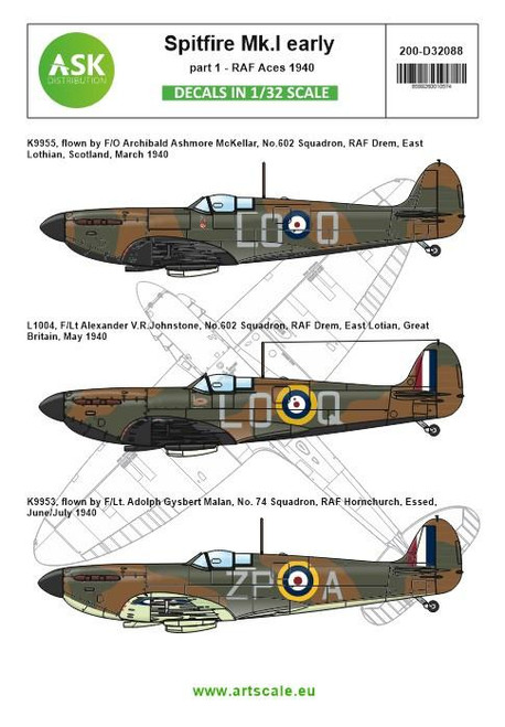 ASKD32088 1/32 Artscale  Spitfire Mk.Ia part 1 - "The Few", 1940 RAF Aces  MMD Squadron