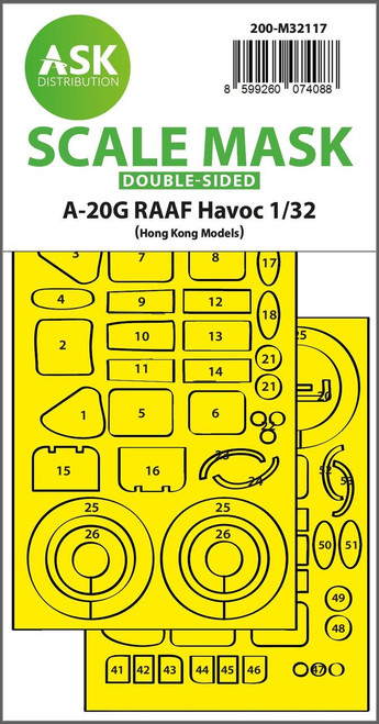 ASKM32117 1/32 Artscale  A-20G RAAF Havoc double-sided express fit mask for HK Models  MMD Squadron