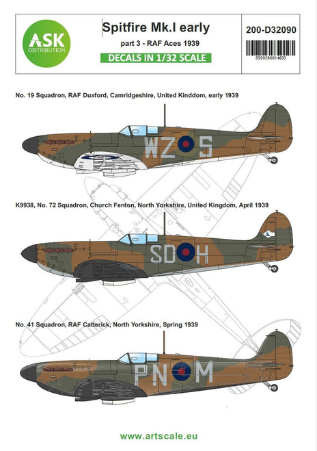 ASKD32090 1/32 Artscale  Spitfire Mk.I early part 3 - RAF 1939  MMD Squadron