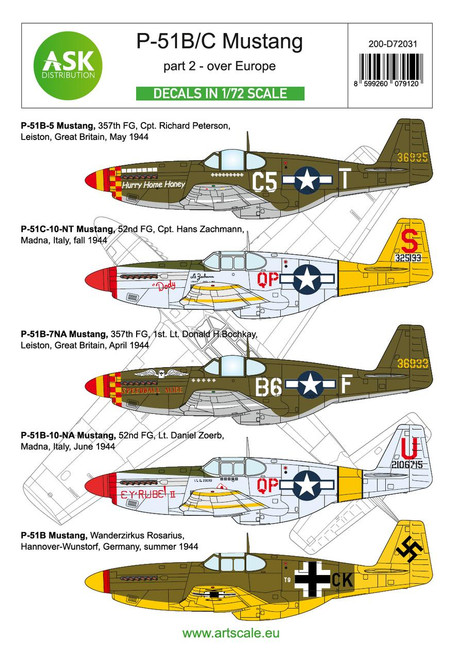 ASKD72031 1/72 Artscale  P-51B/C Mustangs over Europe in foreign services  MMD Squadron