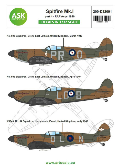 ASKD32091 1/32 Artscale Spitfire Mk.I early part 4 - RAF Aces 1940 MMD Squadron ASKD32091 1/32 Artscale Spitfire Mk.I early part 4 - RAF Aces 1940 MMD Squadron