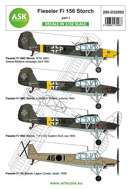 ASKD32092 1/32 Artscale  Fieseler Fi 156C Storch part 1 - Legion Condor, over Balkan and East Front  MMD Squadron