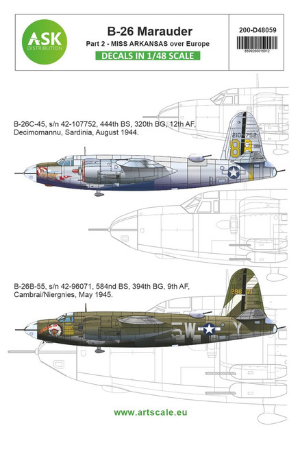 ASKD48059 1/48 Artscale  B-26B Marauder part 2 - Over Europe, Miss Arkansas - Mediterranean area and D-Day ISH-TAK- HA-BA  MMD Squadron