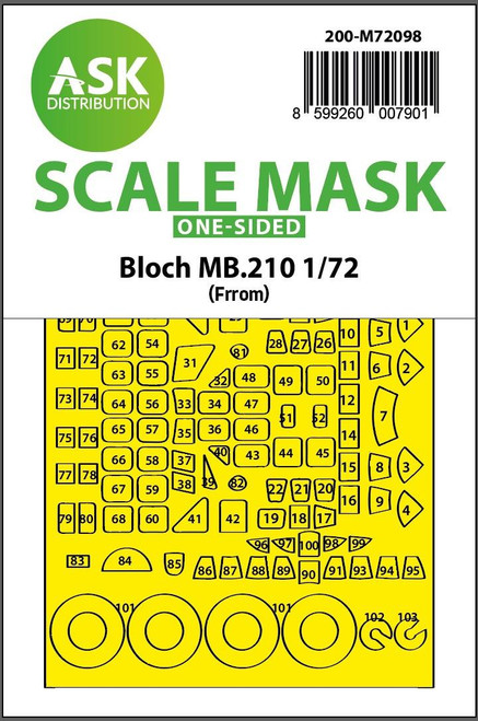 ASKM72098 1/72 Artscale  Bloch MB.210 one-sided fit express mask for FRROM, Special Hobby  MMD Squadron