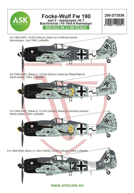 ASKD72038 1/72 Artscale  Focke-Wulf Fw 190A-8/R2 part 2 - JG 3 Butcherbirds /  Fw 190A-8 Rammj�ger  MMD Squadron
