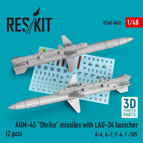 RES-RS48-0451 1/48 Reskit AGM-45 Shrike missiles with LAU-34 launcher (2 pcs) MMD Squadron RES-RS48-0451 1/48 Reskit AGM-45 Shrike missiles with LAU-34 launcher (2 pcs) MMD Squadron