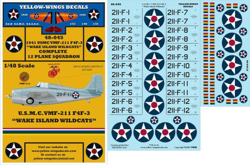 YWD48-045 1/48 Yellow Wings Decals USMC F4F-3 VMF-211 Wake Island Wildcats MMD Squadron YWD48-045 1/48 Yellow Wings Decals USMC F4F-3 VMF-211 Wake Island Wildcats MMD Squadron