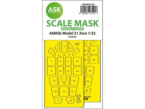 ASKM32126 1/32 Art Scale A6M2b Model 21 Zero double-sided express fit mask for Tamiya MMD Squadron ASKM32126 1/32 Art Scale A6M2b Model 21 Zero double-sided express fit mask for Tamiya MMD Squadron