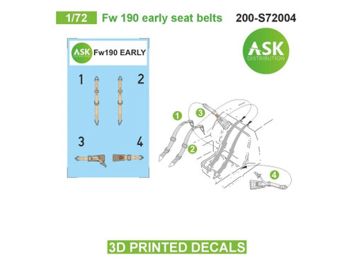 ASKS72004 1/72 Art Scale Fw 190 early seat belts - 3D 3Ded decals by ASK MMD Squadron ASKS72004 1/72 Art Scale Fw 190 early seat belts - 3D 3Ded decals by ASK MMD Squadron
