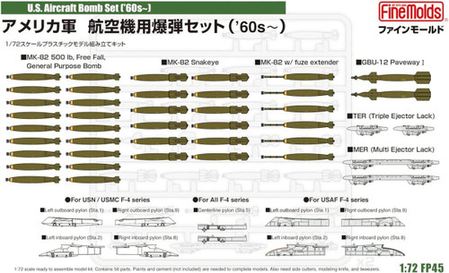 FNM-FP45 1/72 Fine Molds US Aircraft Bomb Set (1960s) Plastic Model Kit - FP45 MMD Squadron