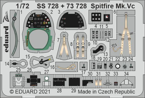 EDU73728 1/72 Eduard Spitfire Mk.Vc Photo etched set for AIRFIX November MMD Squadron