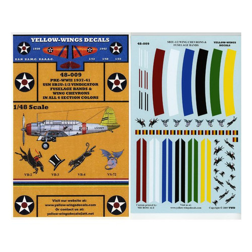1/48 Yellow-Wings USN SB2U-1/2 Vindicator Chevrons & Fuselage Bands