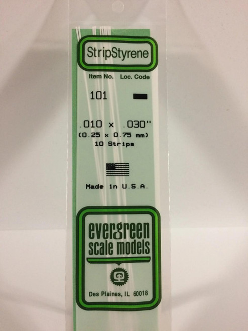 EVG101 Evergreen Styrene .010 X .030 Strips (10)  MMD Squadron