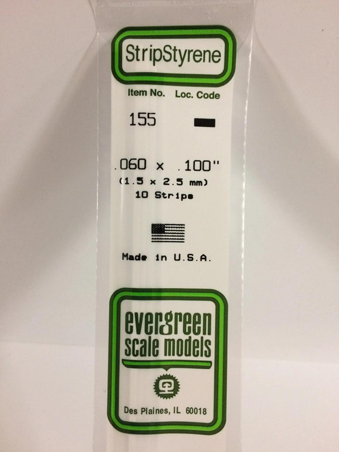 EVG155 Evergreen Styrene .060 X .100 Strips (10)  MMD Squadron