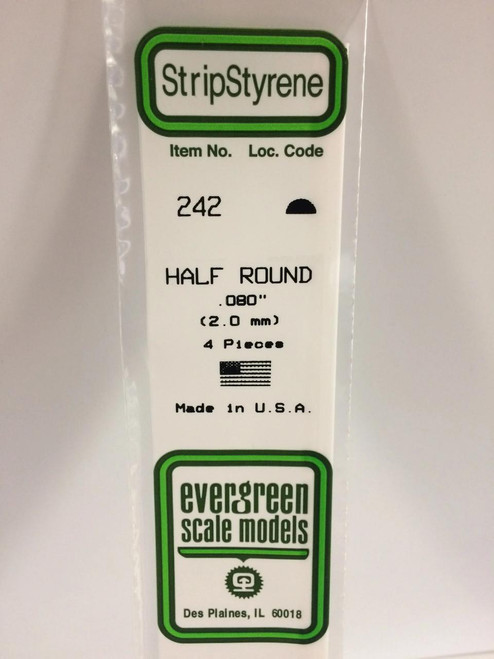 EVG242 Evergreen Styrene .080 Half Round (4)  MMD Squadron
