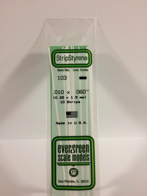 EVG103 Evergreen Styrene .010 X .060 Strips (10)  MMD Squadron
