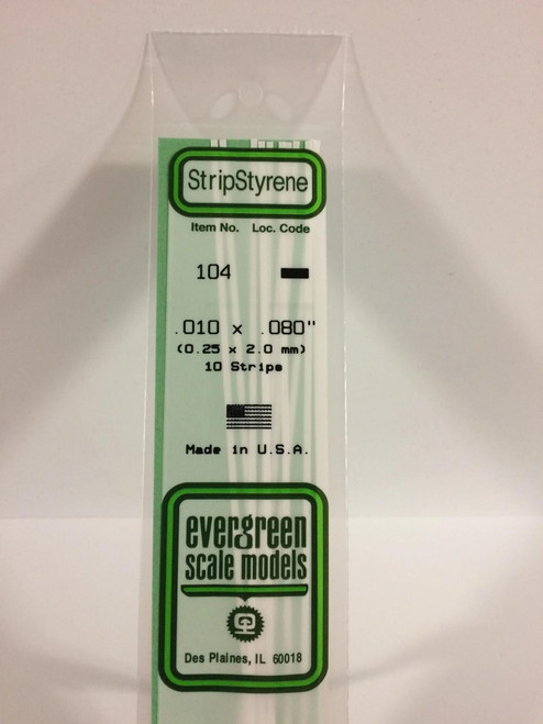 EVG104 Evergreen Styrene .010 X .080 Strips (10)  MMD Squadron