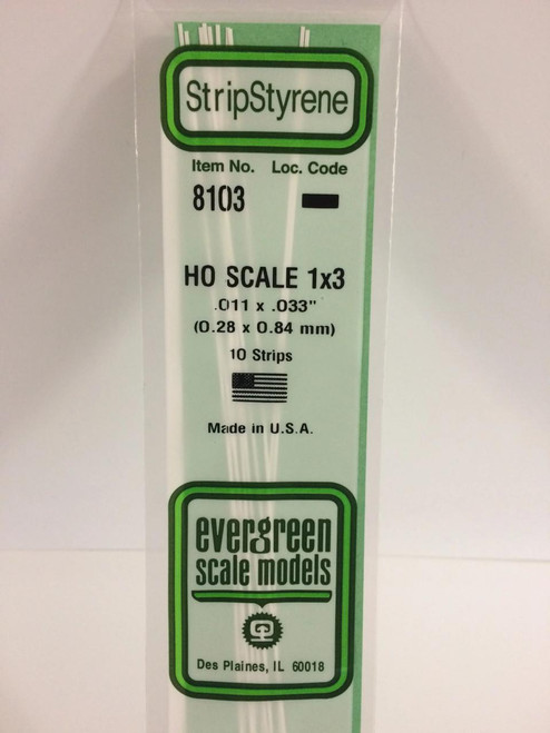 EVG8103 Evergreen Styrene HO Scale 1X3 Strips (10)  MMD Squadron