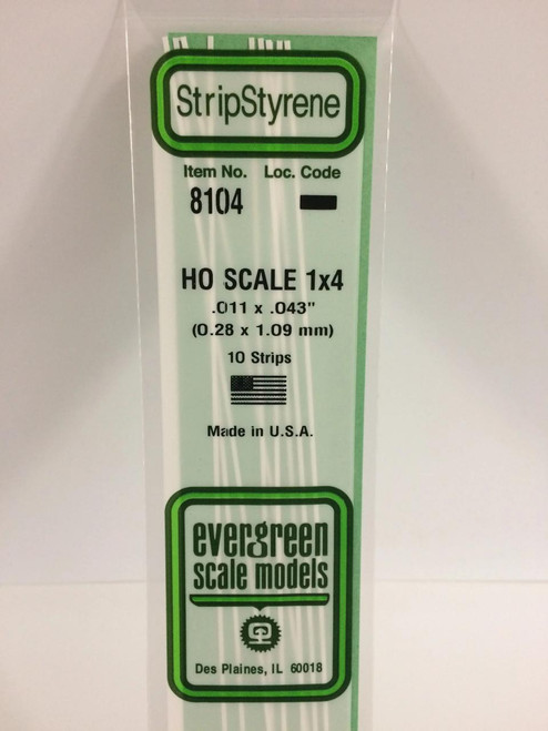 EVG8104 Evergreen Styrene HO Scale 1X4 Strips (10)  MMD Squadron