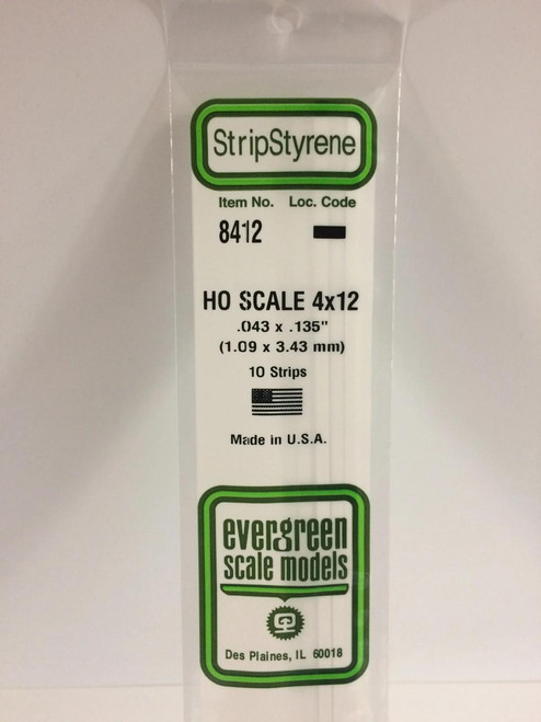 EVG8412 Evergreen Styrene HO Scale 4X12 Strips (10)  MMD Squadron