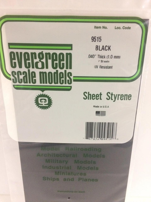 EVG9515 Evergreen Styrene 6" x 12" Black .040 (2)  MMD Squadron