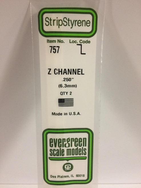 EVG757 Evergreen Styrene .250 Z Channel (2)  MMD Squadron