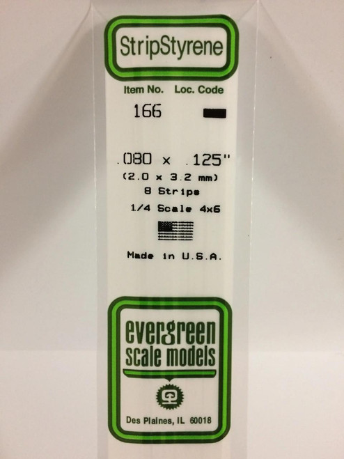 EVG166 Evergreen Styrene .080 X .125 Strips (8)  MMD Squadron
