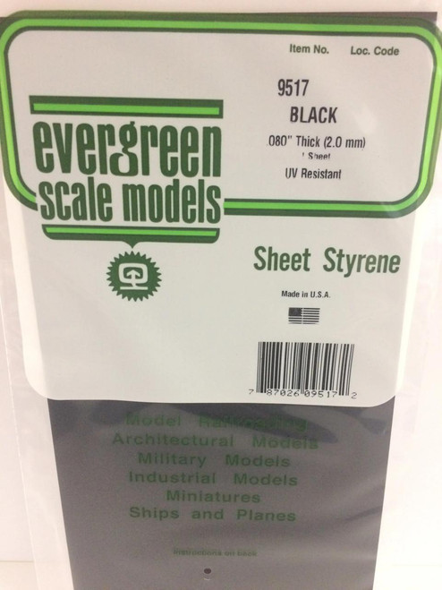 EVG9517 Evergreen Styrene 6" x 12" Black .080 (1)  MMD Squadron