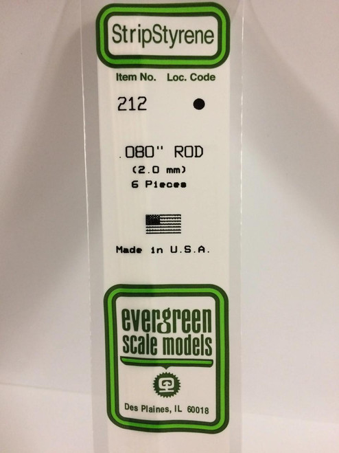 EVG212 Evergreen Styrene .080 Rod (6)  MMD Squadron