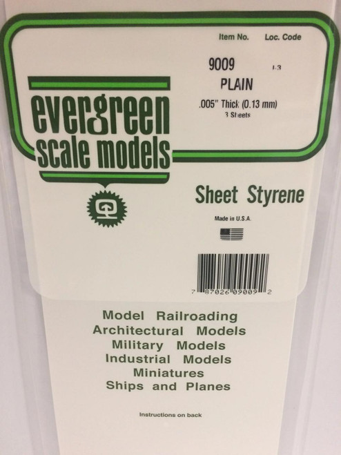 EVG9009 Evergreen Styrene 6" x 12" White .005 (3)  MMD Squadron