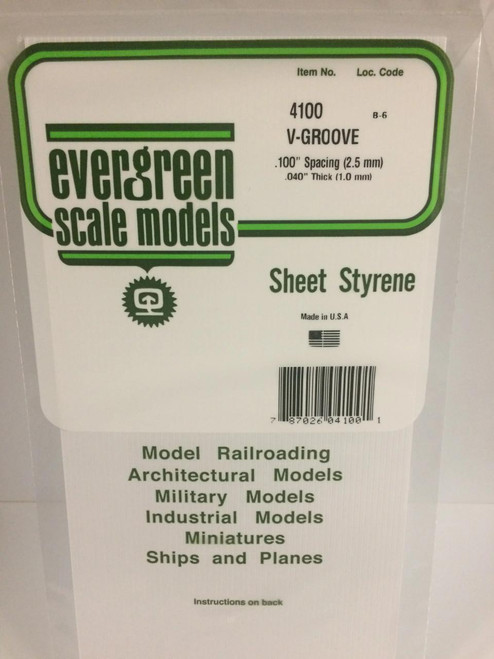 EVG4100 Evergreen Styrene V-Groove Siding, .100 SP  MMD Squadron