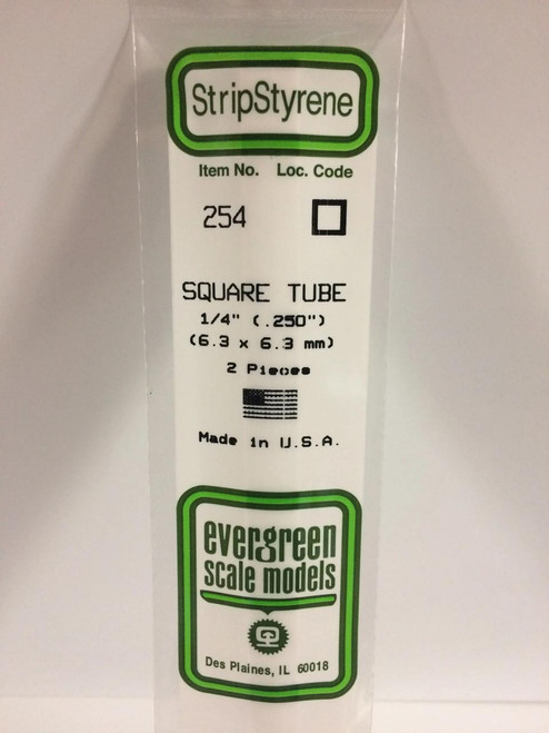 EVG254 Evergreen Styrene .250 Square Tube (2)  MMD Squadron