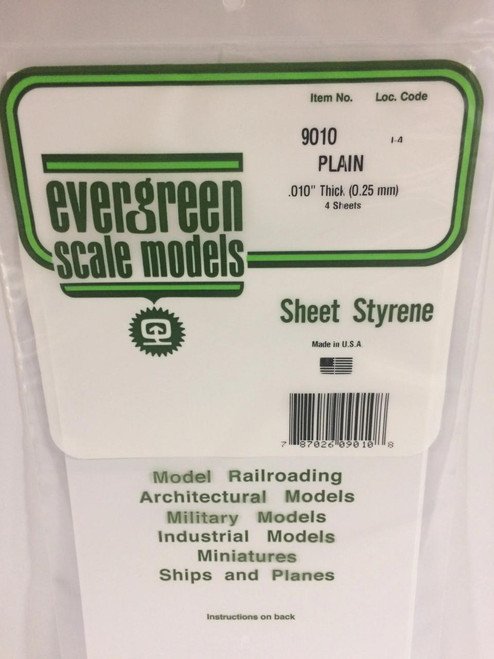 EVG9010 Evergreen Styrene 6" x 12" White .010 (4)  MMD Squadron